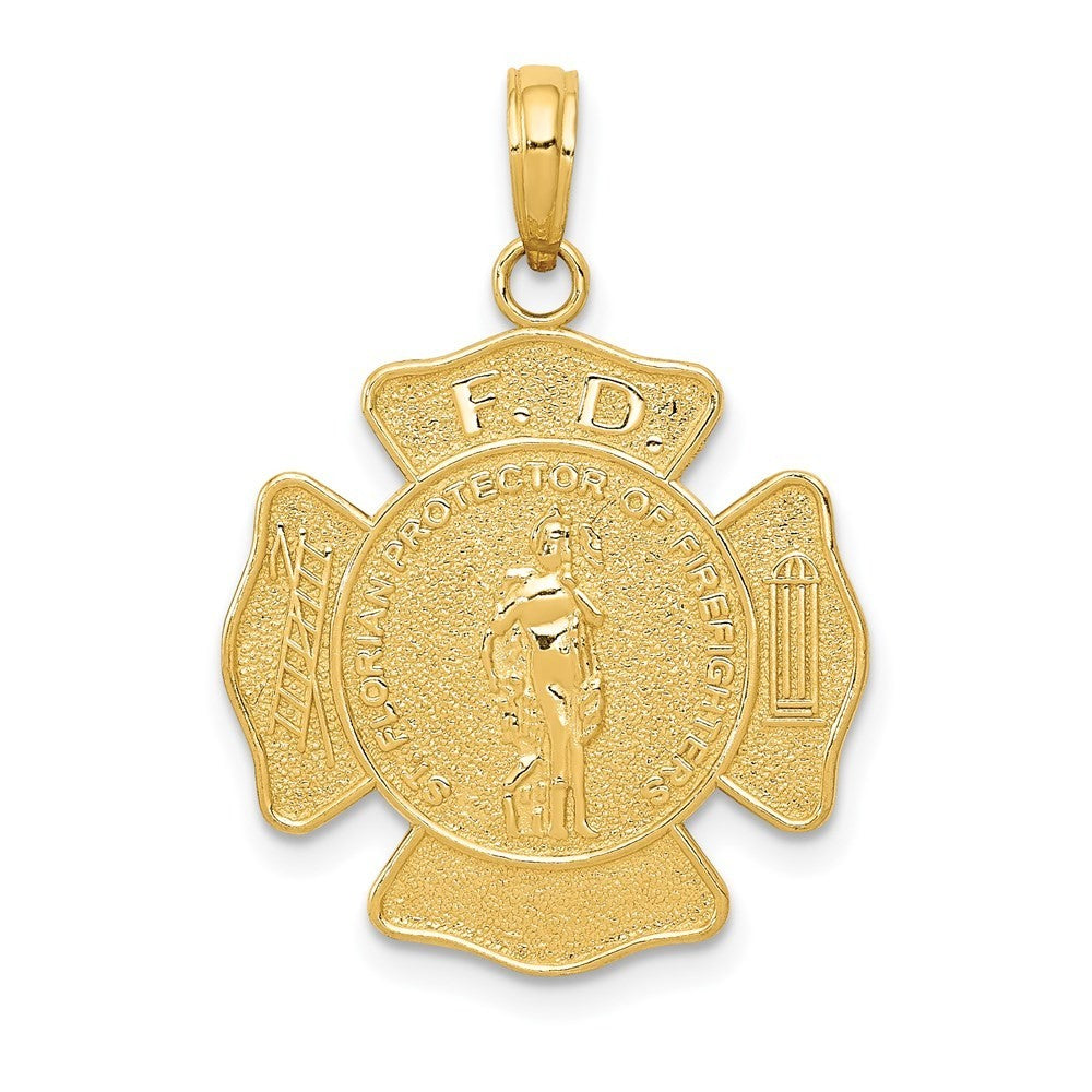 14k Yellow Gold Fire Department FD St. Florian Badge Pendant