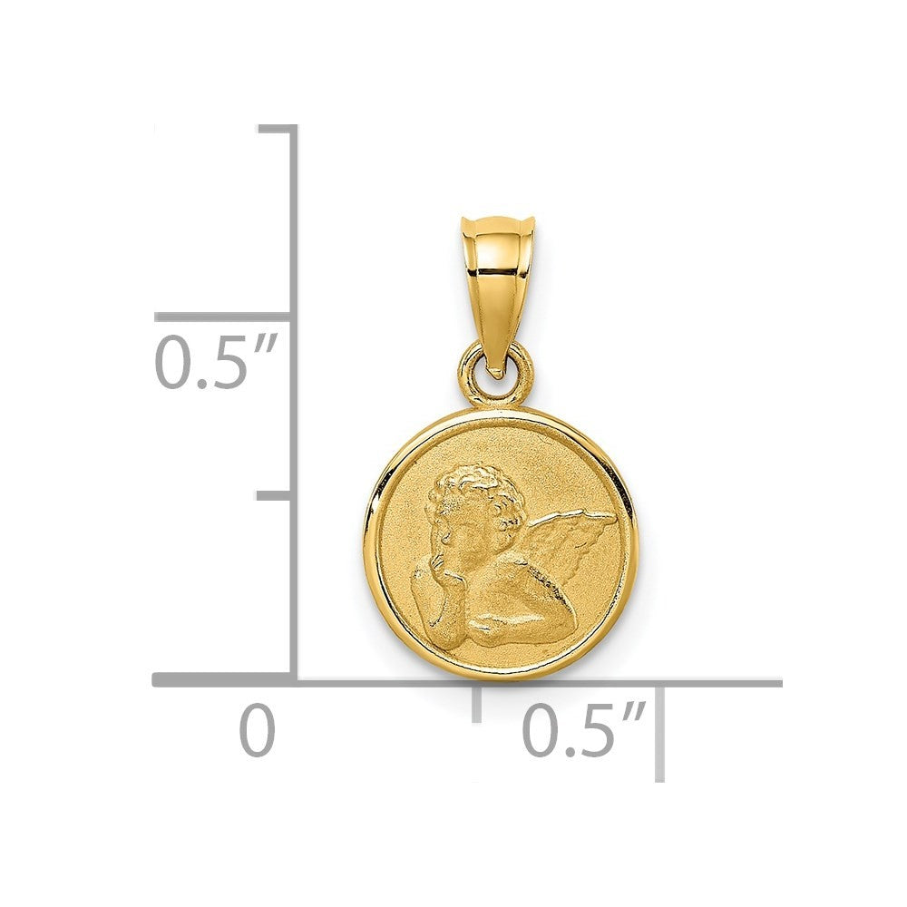 14k Yellow Gold 10mm Engraved Angel Coin Charm Pendant