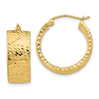14k Yellow Gold Diamond Cut Hoop Earrings