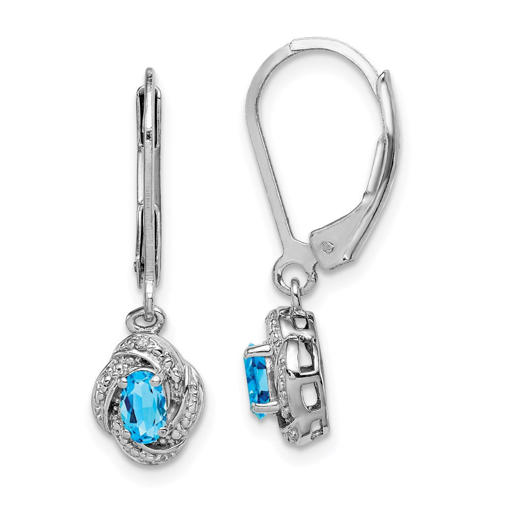 Sterling Silver Rhodium-plated Diam. & Blue Topaz Dangle Earrings