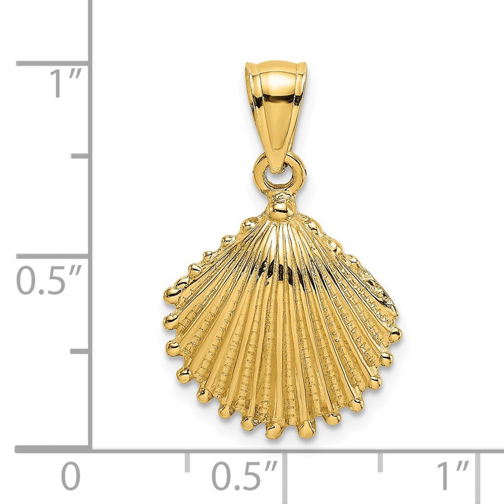 14k Yellow Gold Textured Scallop Shell Charm Pendant