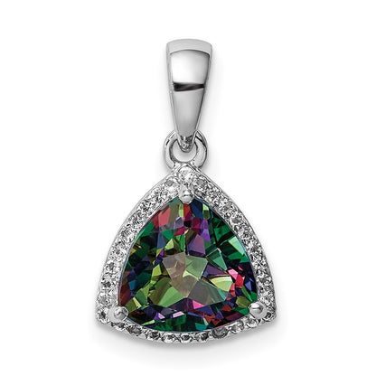 Sterling Silver Rhod-plated Trillion Mystic Fire White Topaz Pendant