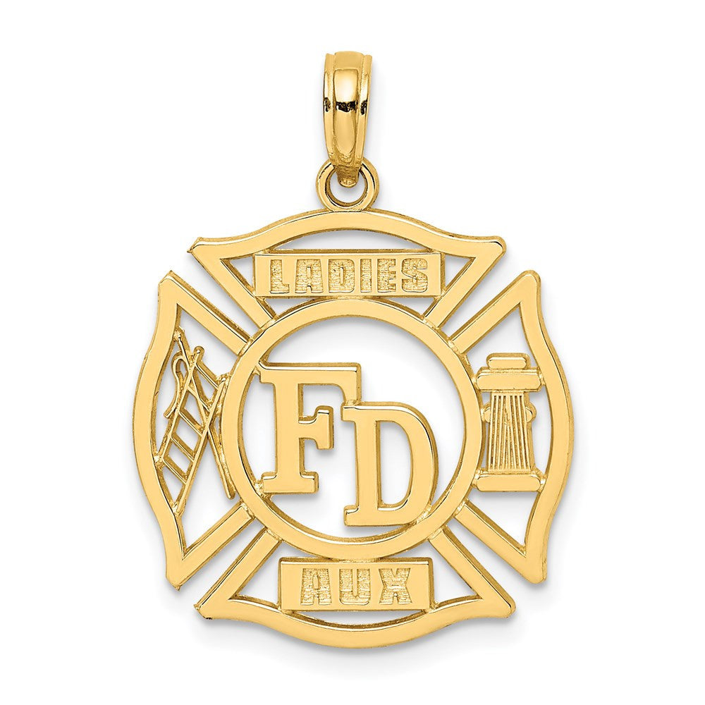 14k Yellow Gold FD LADIES AUX in Shield Charm Pendant