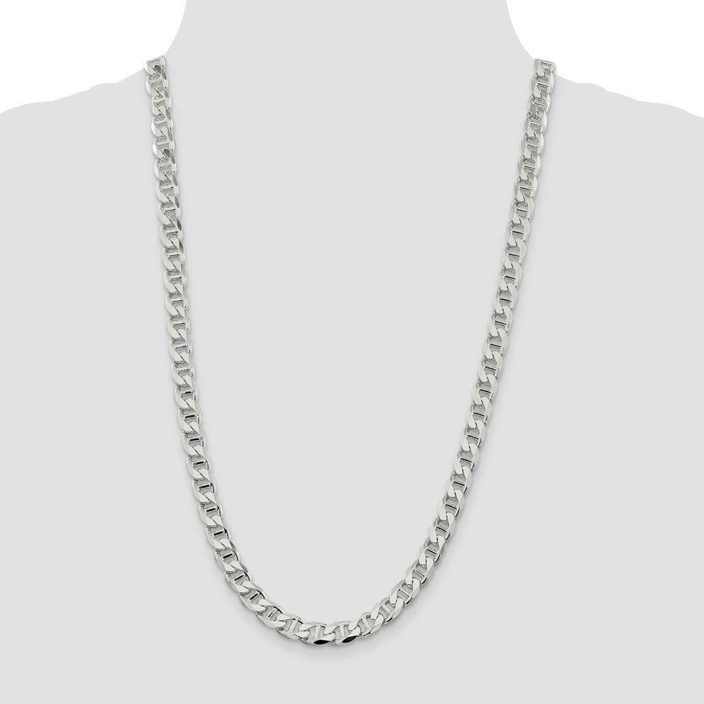 Sterling Silver 8.25mm Diamond-Cut Flat Anchor Curb Chain Necklace 26"