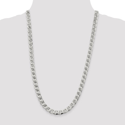 Sterling Silver 8.25mm Diamond-Cut Flat Anchor Curb Chain Necklace 26"