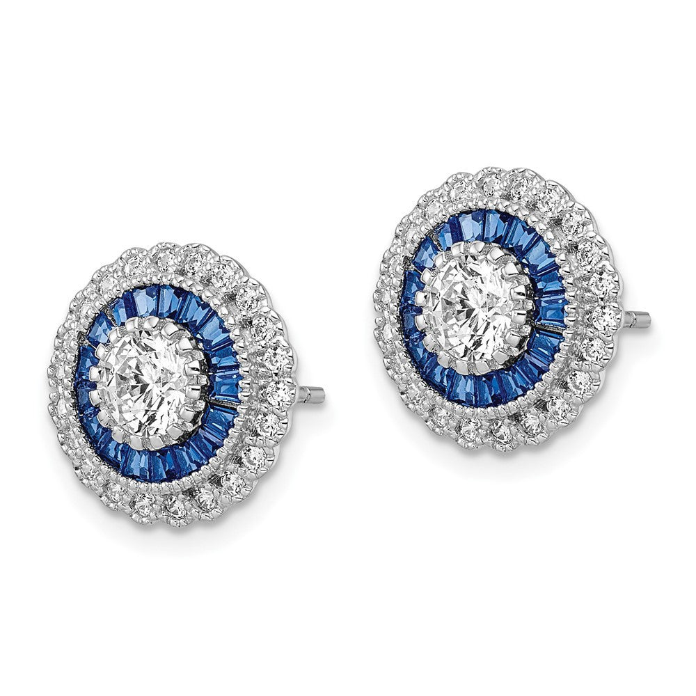 Sterling Silver Rhodium-plated Polished Blue White Cubic Zirconia Stud Earrings