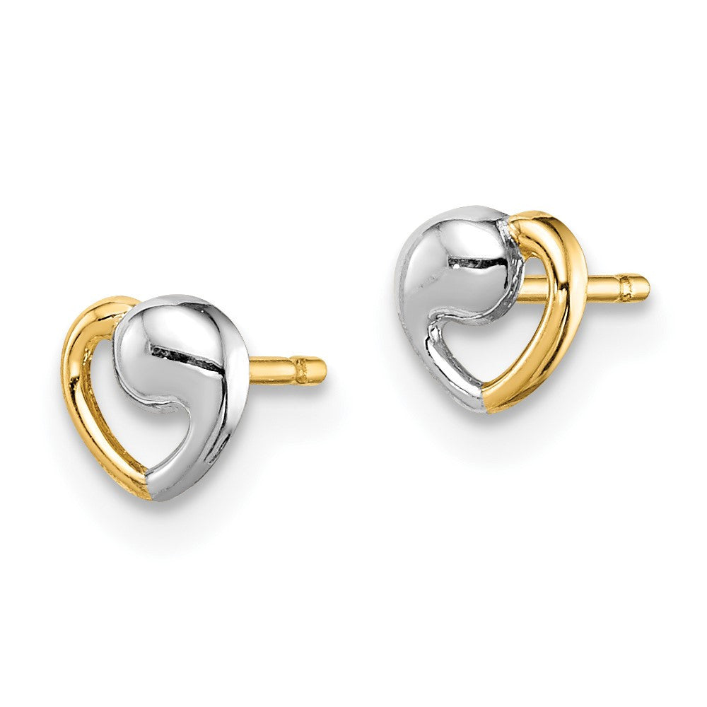 14k Yellow Gold & White Rhodium Heart Button Stud Earrings