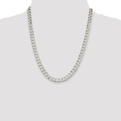 Sterling Silver 7.5mm Flat Curb Chain Necklace 22"