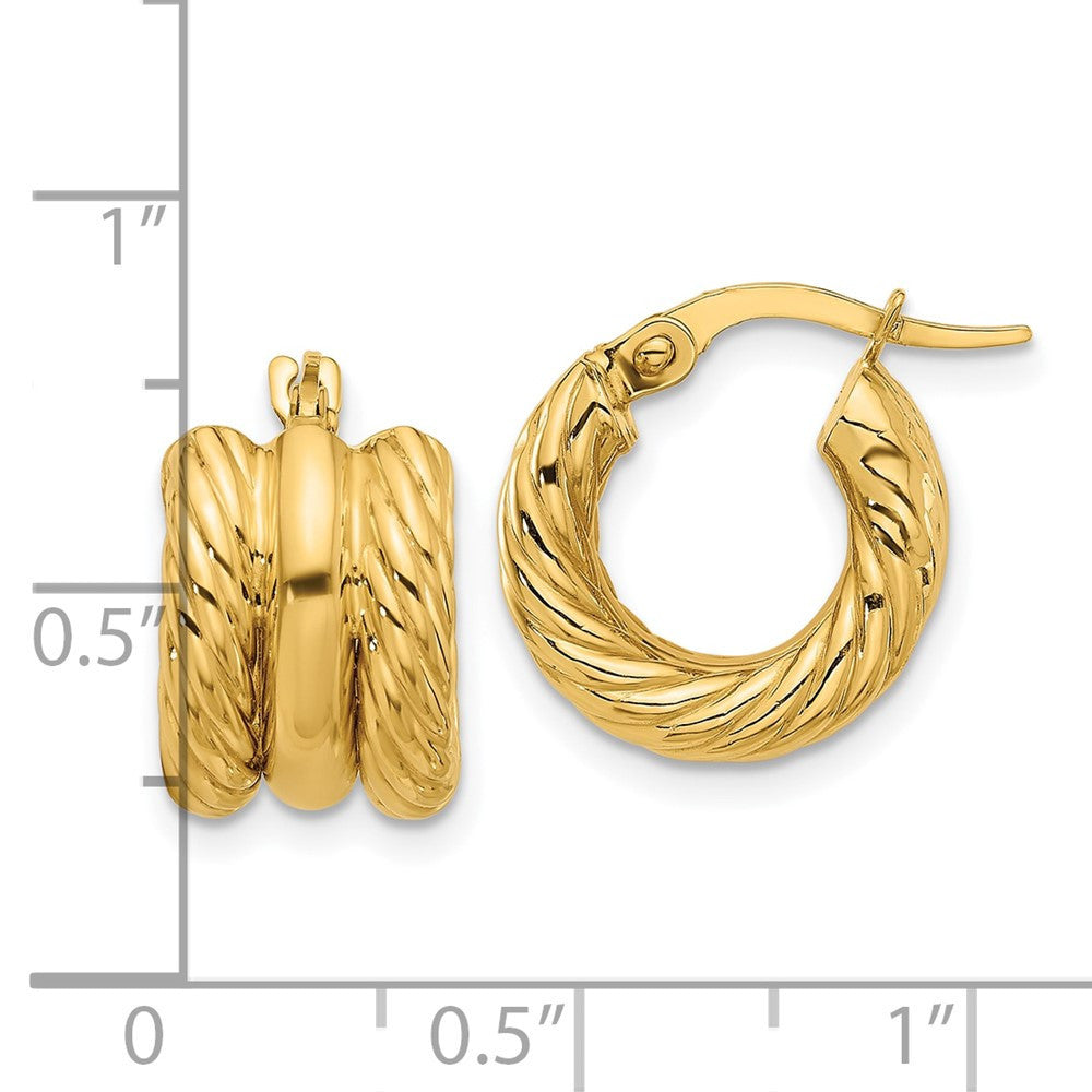 14k Yellow Gold Polished and Twisted Hoop Earrings