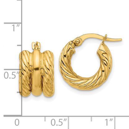 14k Yellow Gold Polished and Twisted Hoop Earrings