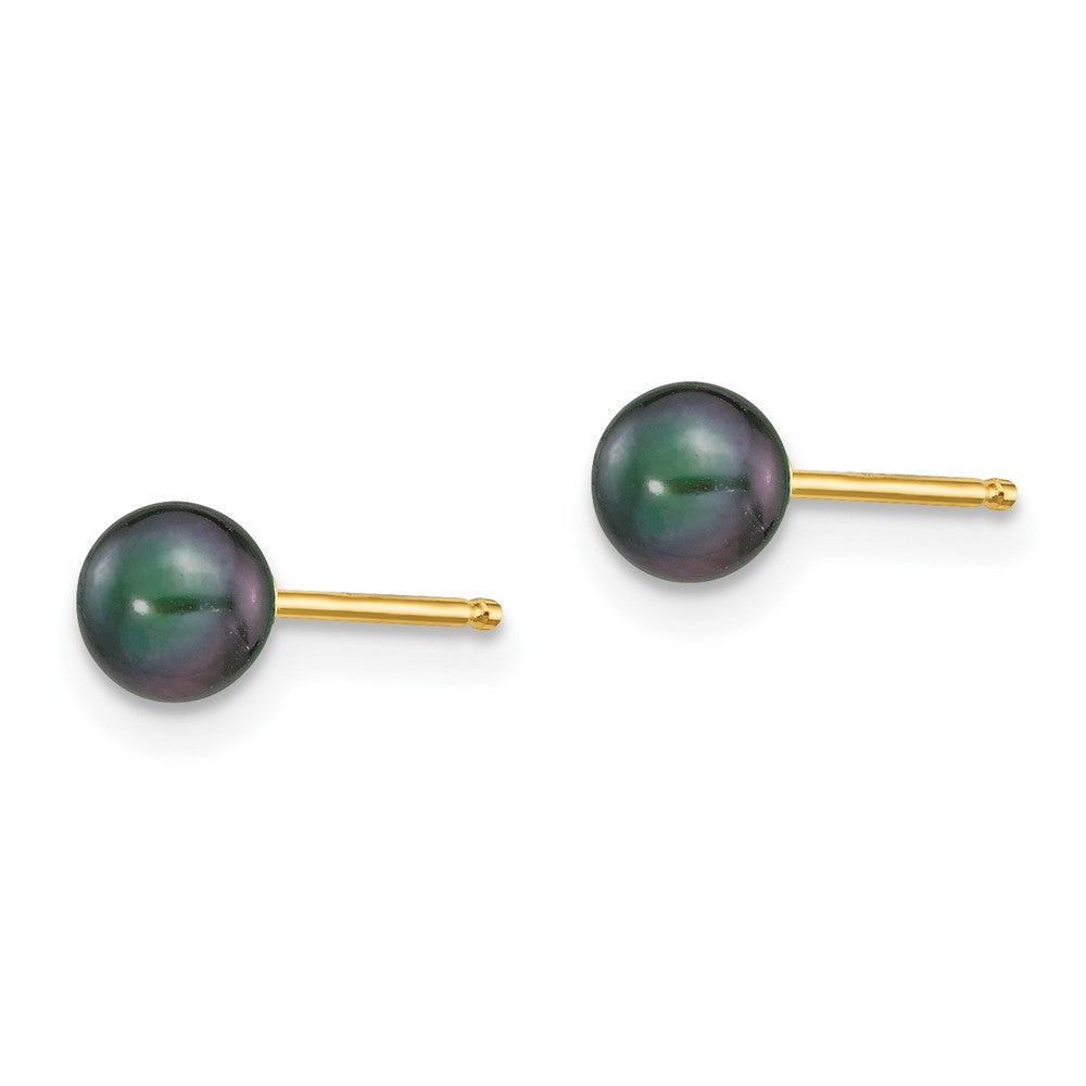 14k Yellow Gold 4-5mm Black Round Freshwater Cultured Pearl Stud Earrings