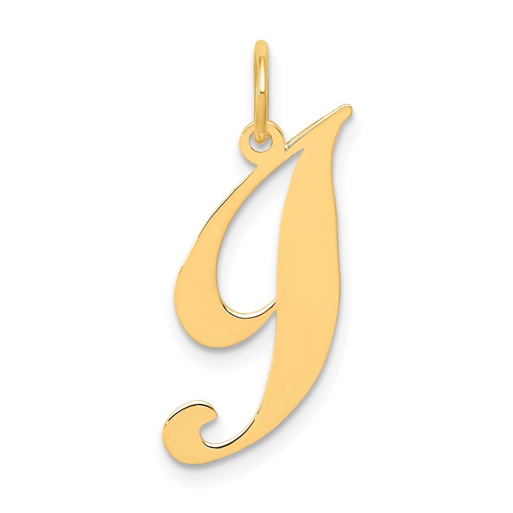 14k Yellow Gold Small Fancy Script Letter I Initial Charm Pendant
