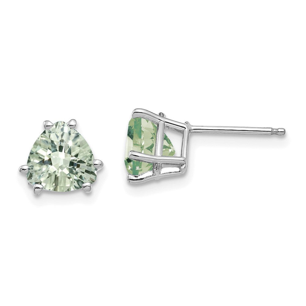 14k White Gold 7mm Trillion Checker-Cut Green Quartz Stud Earrings