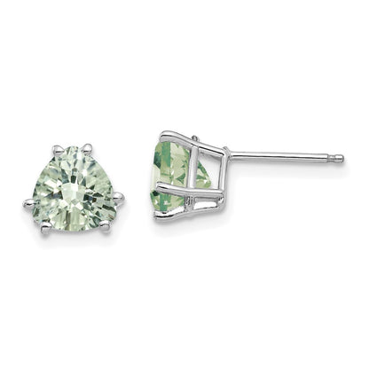 14k White Gold 7mm Trillion Checker-Cut Green Quartz Stud Earrings