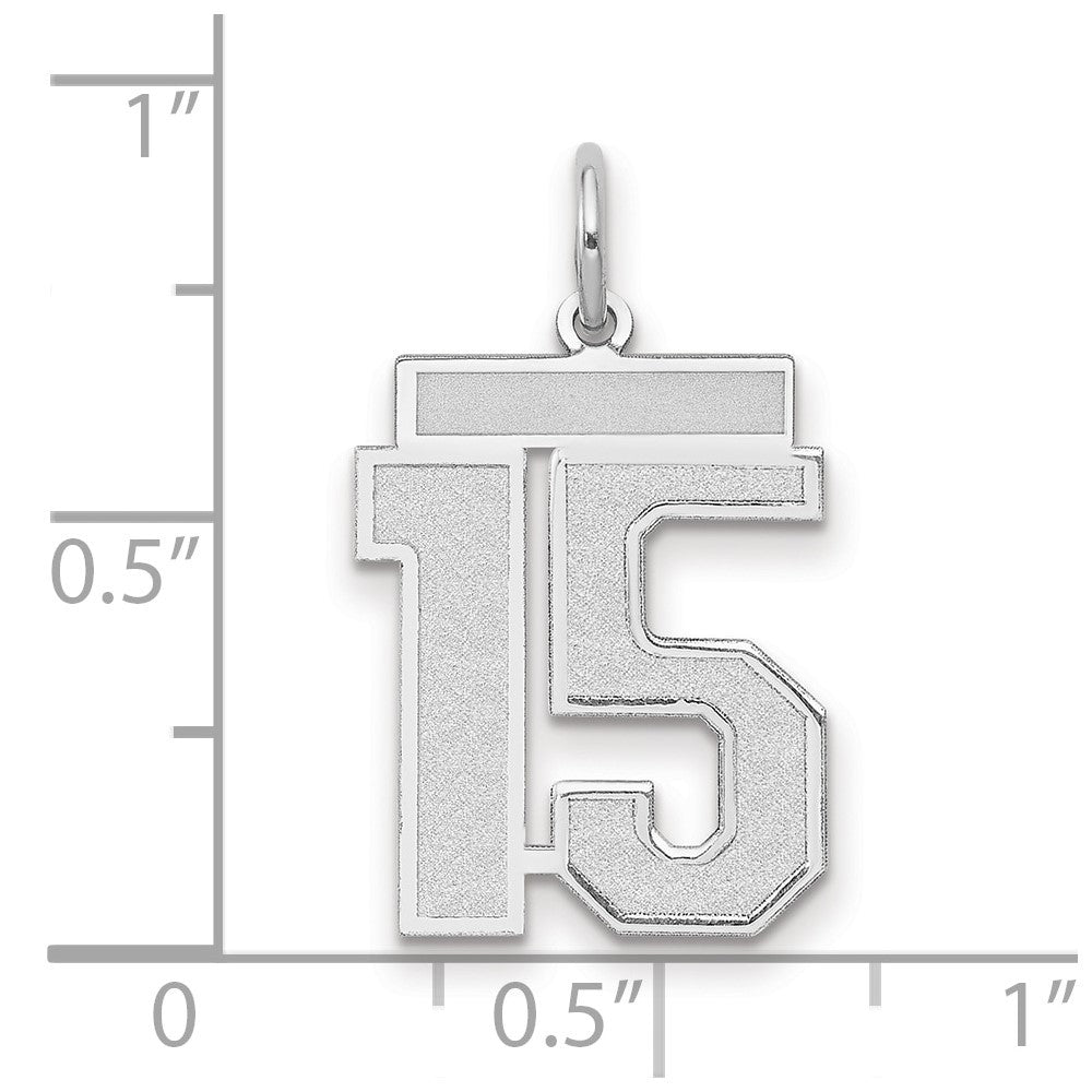 14k White Gold Medium Satin Number 15 Charm Pendant