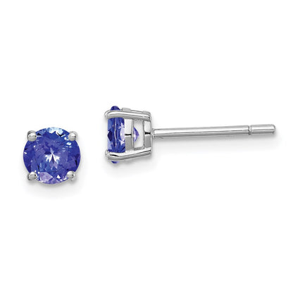 Sterling Silver Rhodium-plated Round Tanzanite Stud Earrings