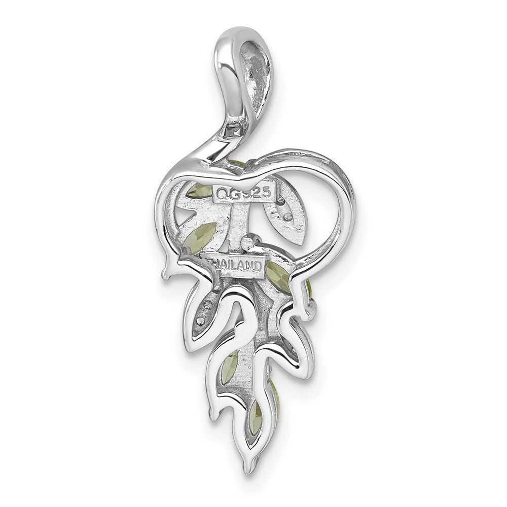 Sterling Silver Rhodium Polished Peridot and White Topaz Leaves Chain Slide