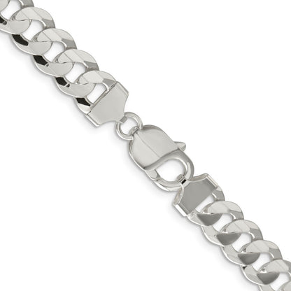 Sterling Silver 9.75mm Concave Beveled Curb Chain Necklace 22"