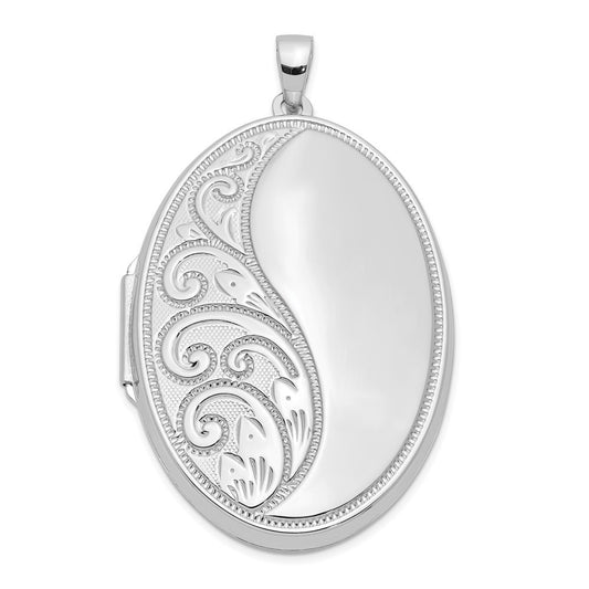 Sterling Silver Rhodium-plated 38mm Scroll Oval Locket Pendant
