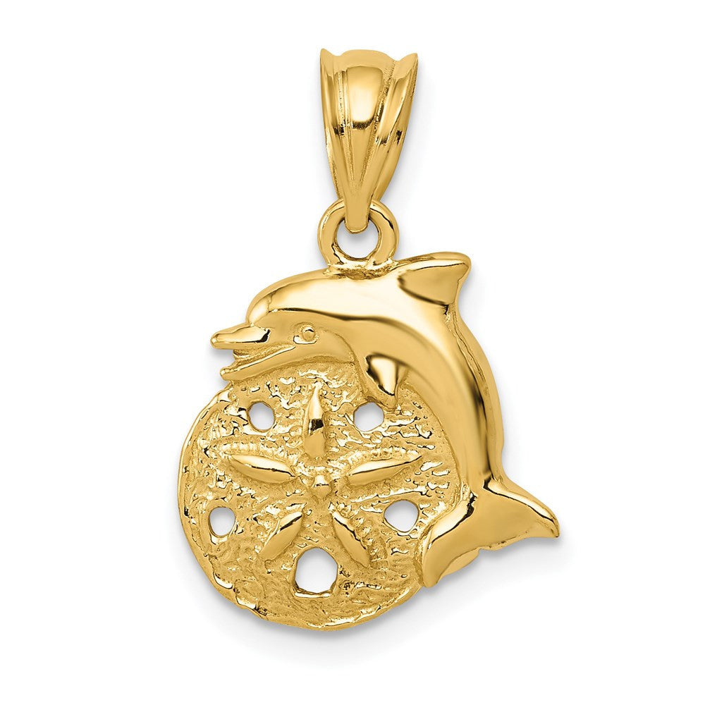 14k Yellow Gold Dolphin and Sanddollar Charm Pendant