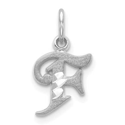 14k White Gold Diamond-cut Letter F Initial Charm Pendant