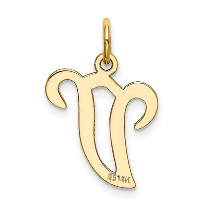 14k Yellow Gold Script Letter V Initial Charm Pendant