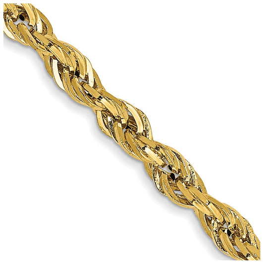 14k Yellow Gold 2.8mm Semi Solid Rope with Lobster Clasp Chain Necklace 22"