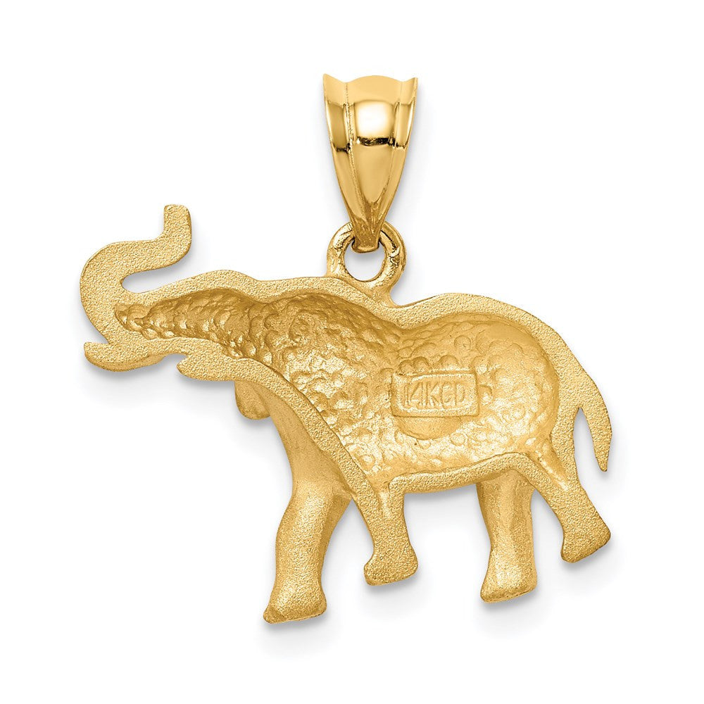 14k Yellow Gold Brushed Diamond-cut Elephant Pendant