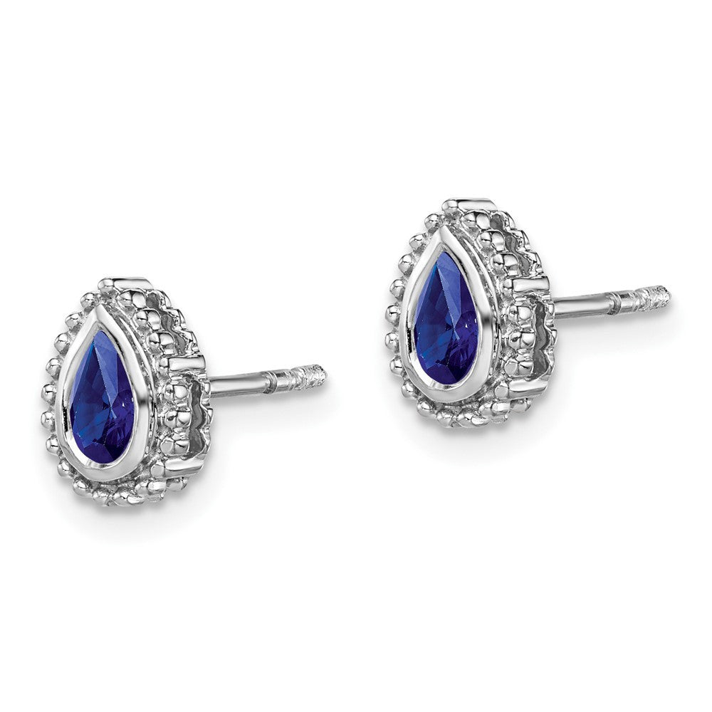 14k White Gold Pear Sapphire Button Stud Earrings