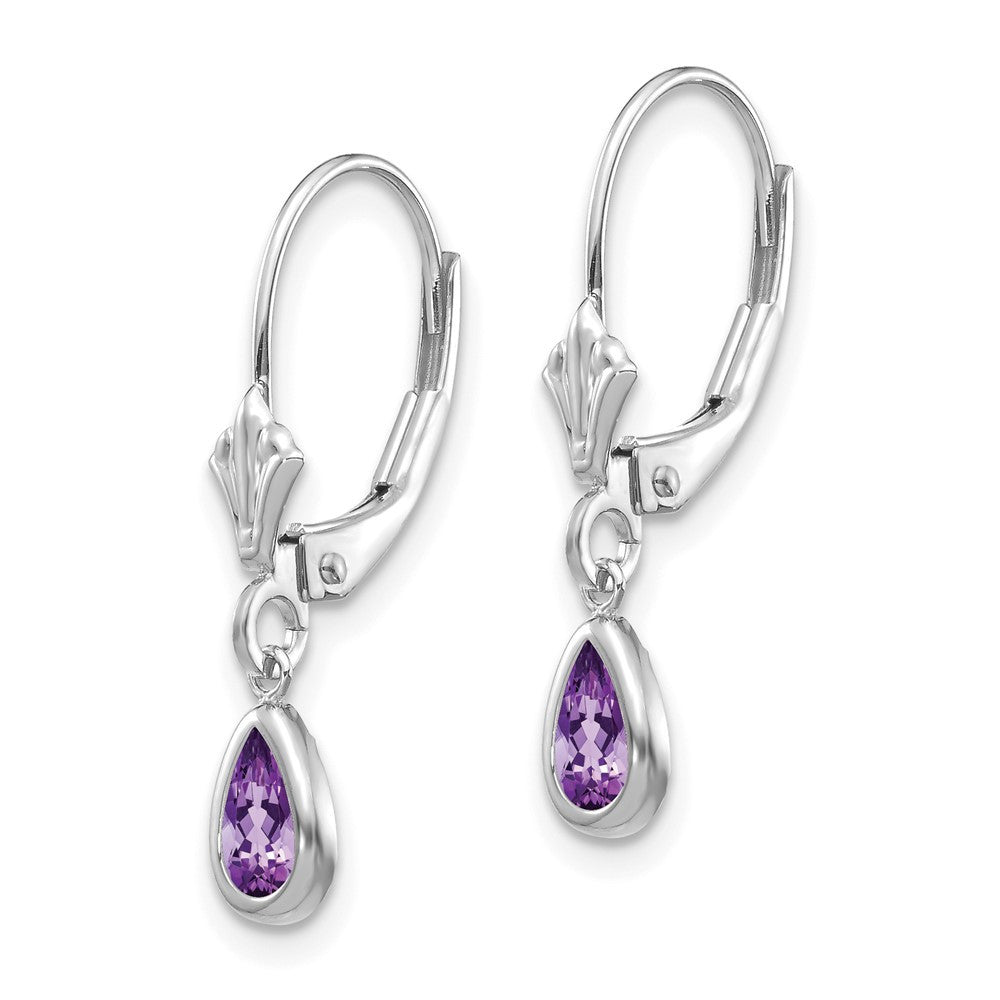 14k White Gold 6x4mm Amethys/February Dangle Earrings