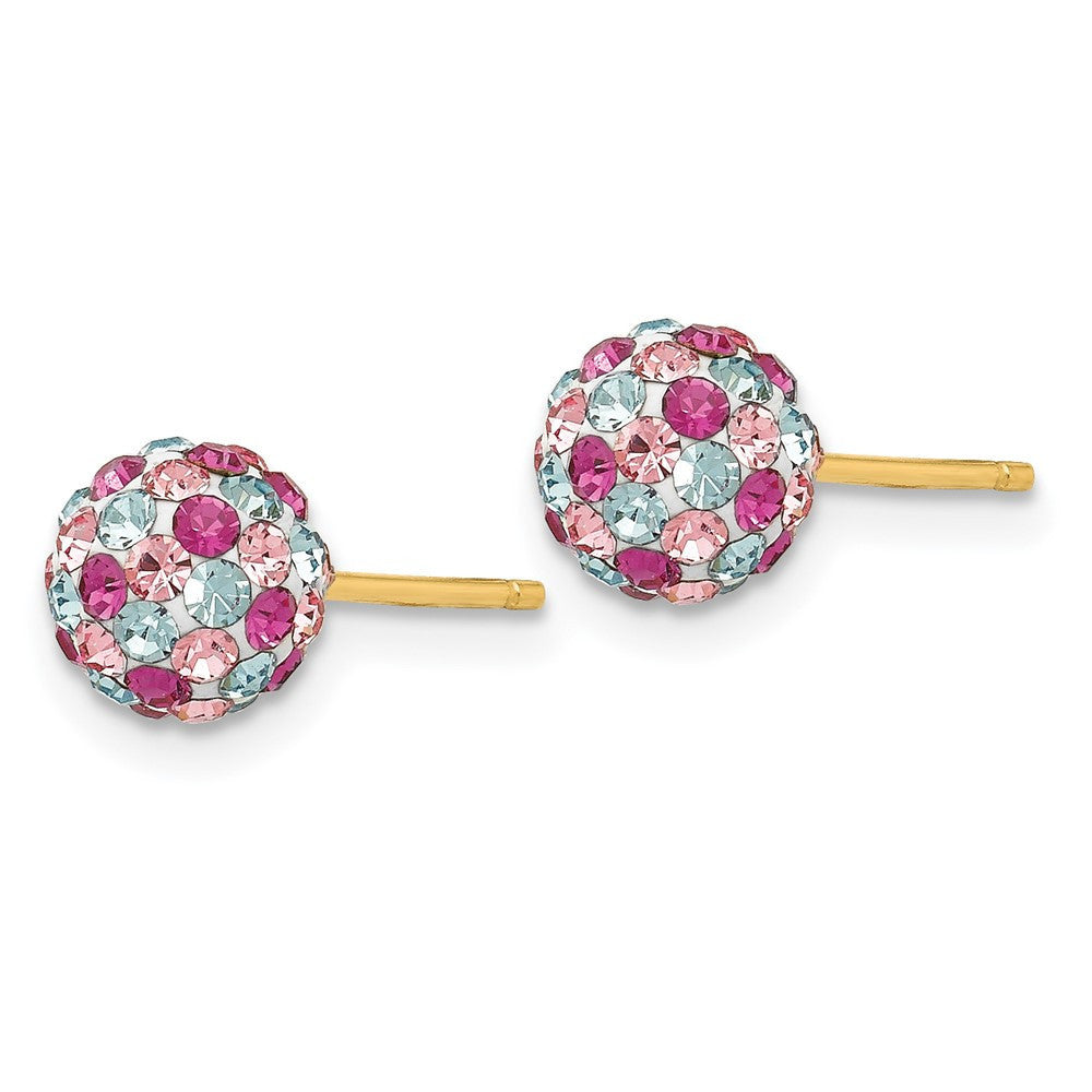 14k Yellow Gold Multi-colored Crystals 6mm Ball Stud Earrings
