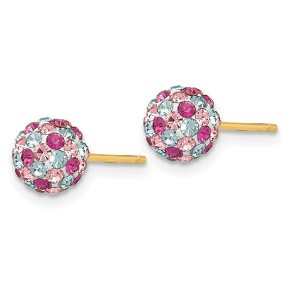 14k Yellow Gold Multi-colored Crystals 6mm Ball Stud Earrings