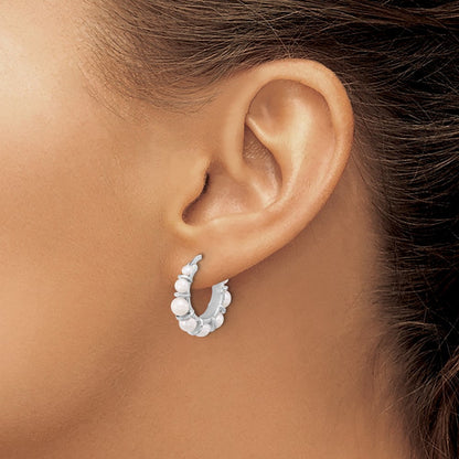 Sterling Silver Rhodium-plated Button Freshwater Cultured Pearl Hoop Earrings
