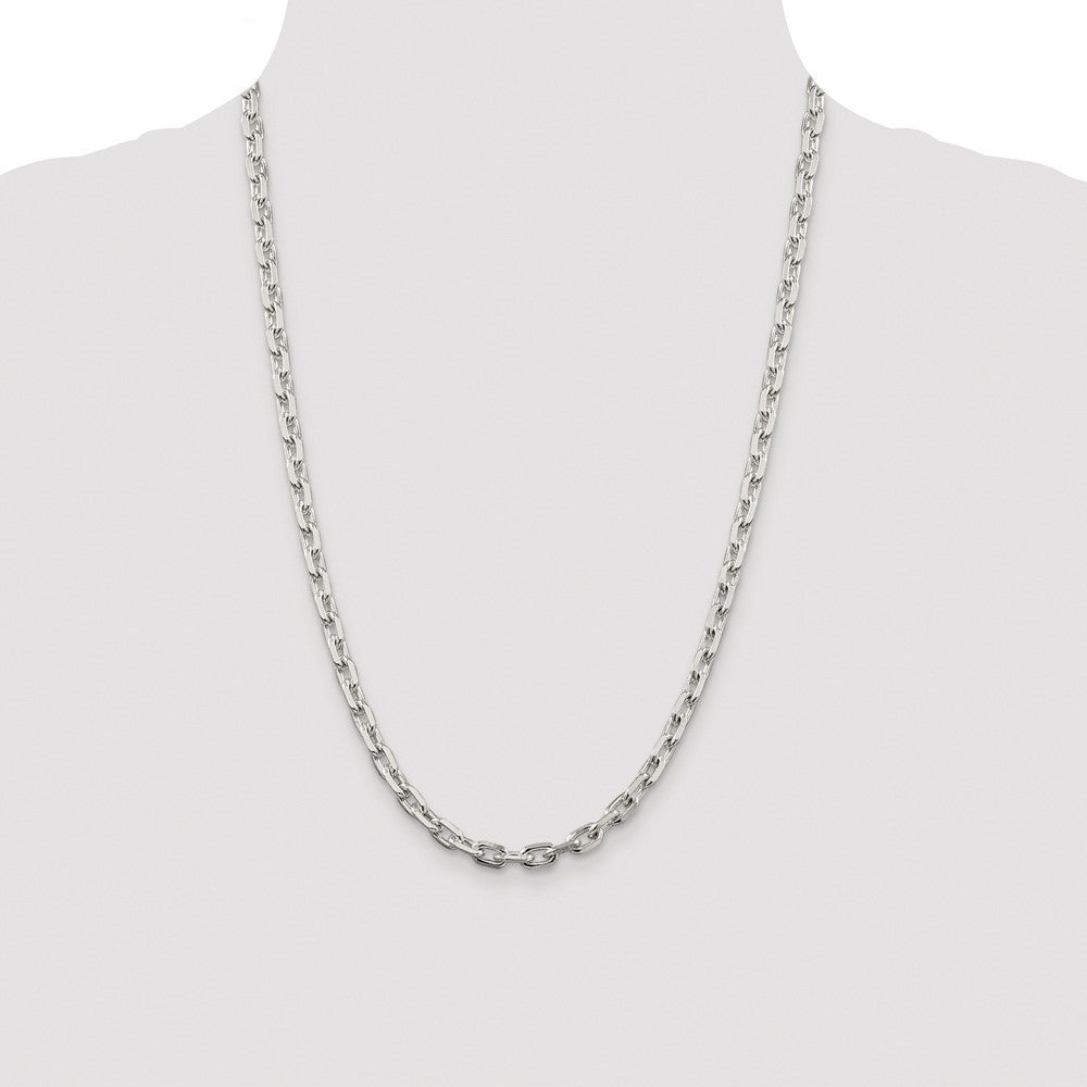Sterling Silver Rhodium-plated 5.4mm Beveled Oval Cable Chain Necklace 24"