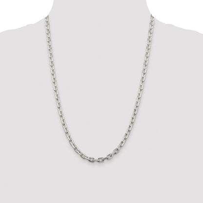 Sterling Silver Rhodium-plated 5.4mm Beveled Oval Cable Chain Necklace 24"