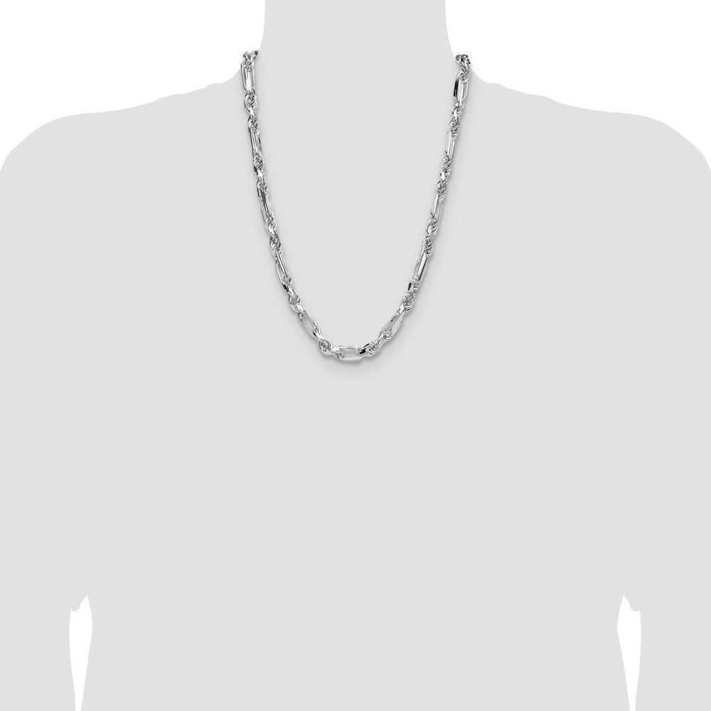 Sterling Silver 7mm Diamond-Cut Figarope Chain Necklace 24"