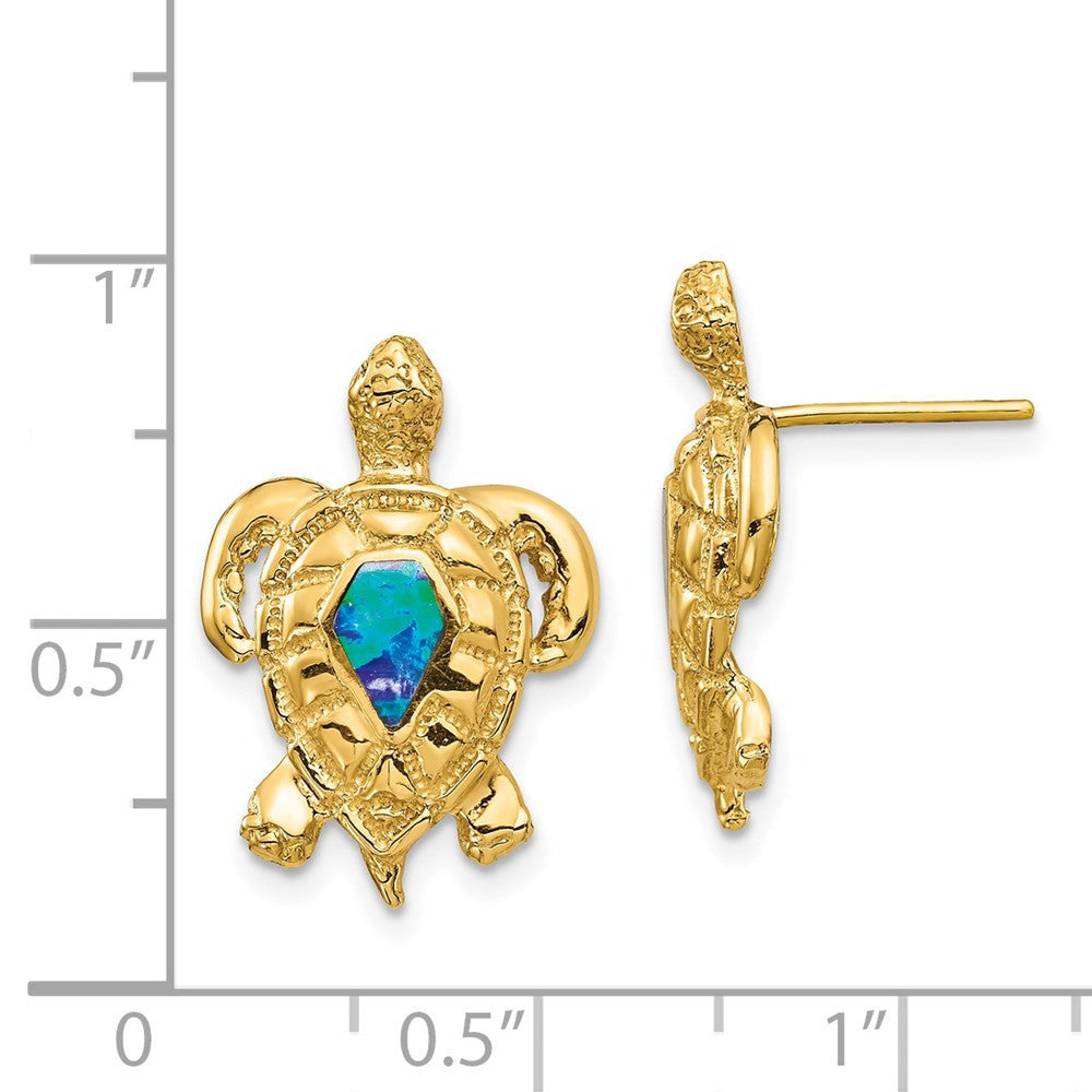 14k Yellow Gold Created Opal Turtle Stud Earrings
