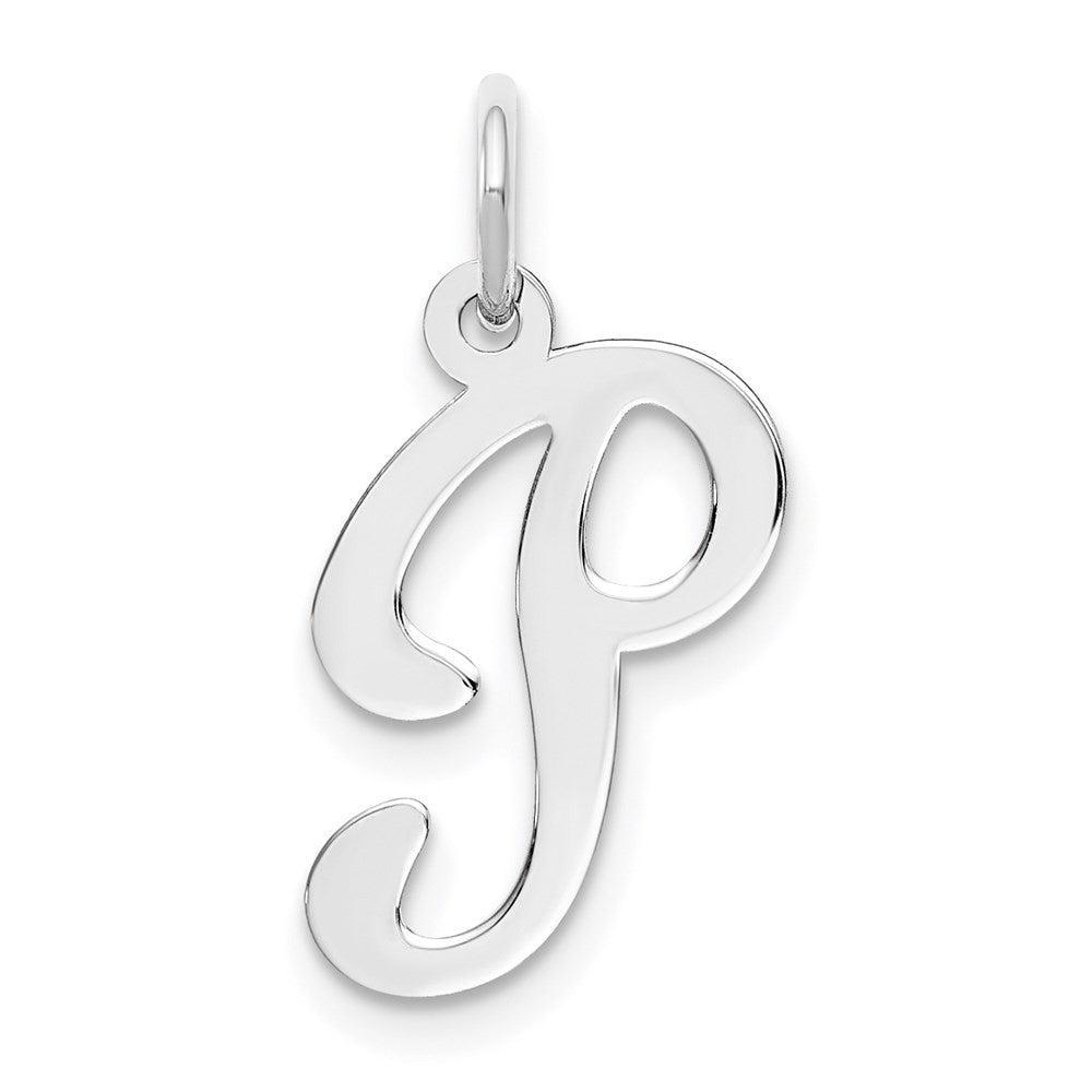 14k White Gold Script Letter P Initial Charm Pendant