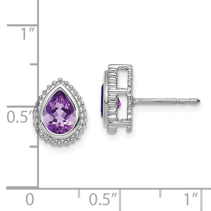14k White Gold Pear Amethyst Button Stud Earrings