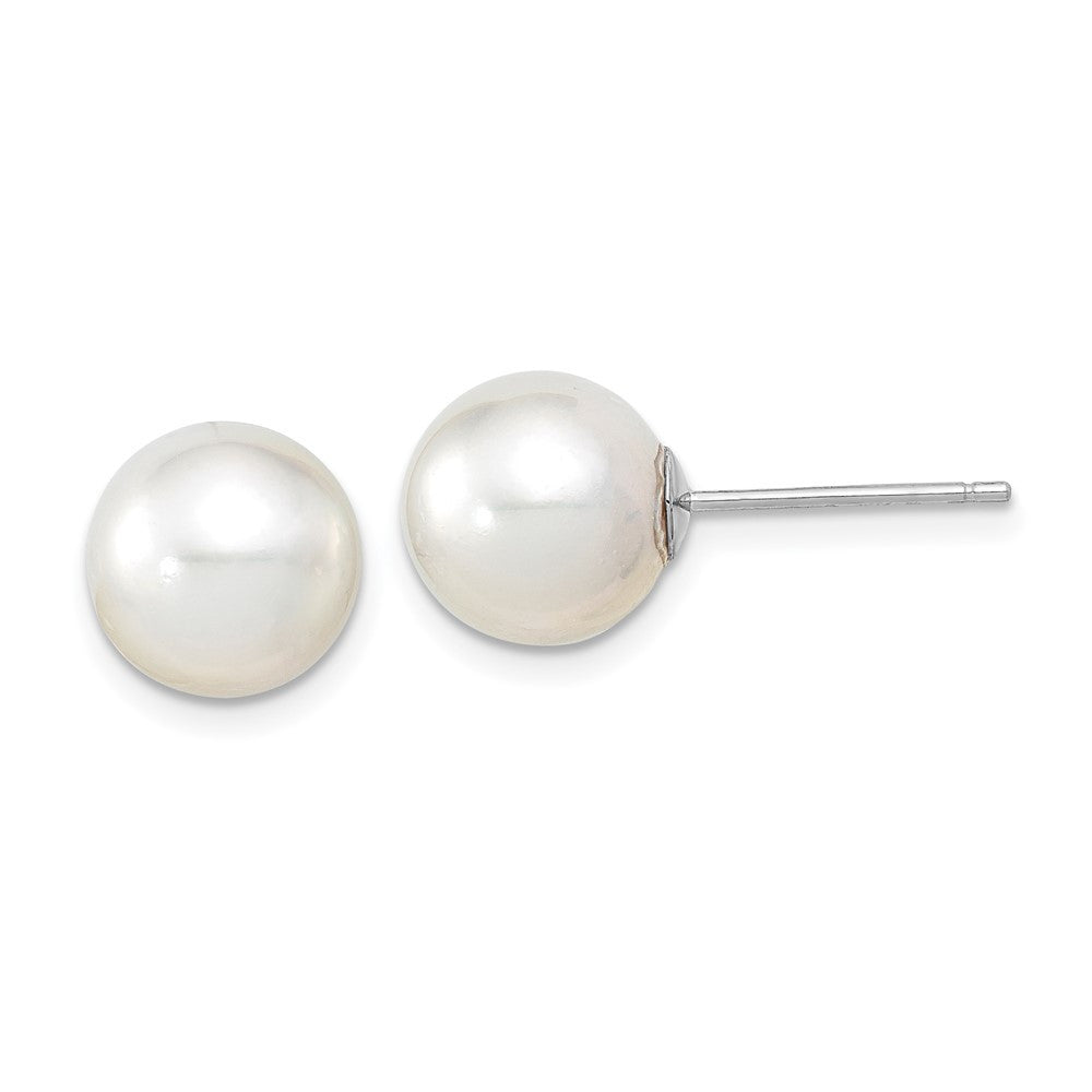 14k White Gold 10mm White Round South Sea Saltwater Cultured Pearl Stud Earrings