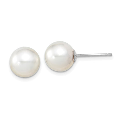 14k White Gold 10mm White Round South Sea Saltwater Cultured Pearl Stud Earrings