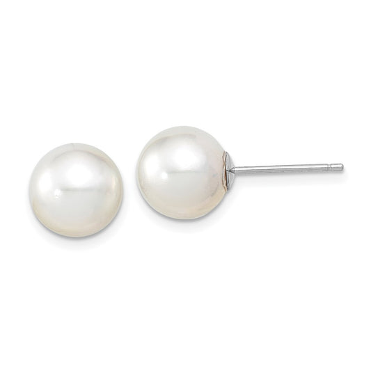 14k White Gold 10mm White Round South Sea Saltwater Cultured Pearl Stud Earrings