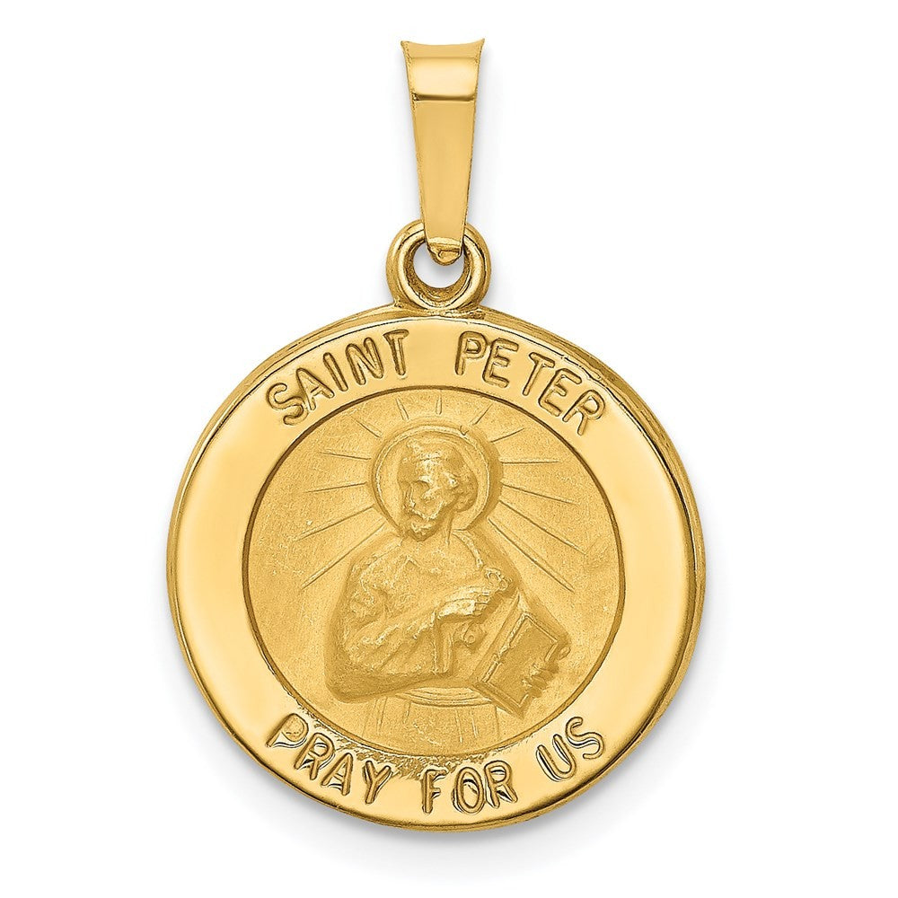 14k Yellow Gold Polished and Satin St Peter Medal Hollow Pendant