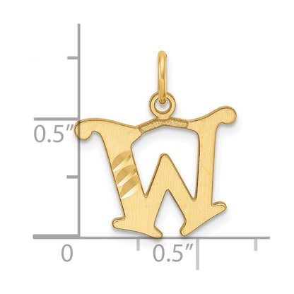 14k Yellow Gold Diamond-cut Letter W Initial Charm Pendant