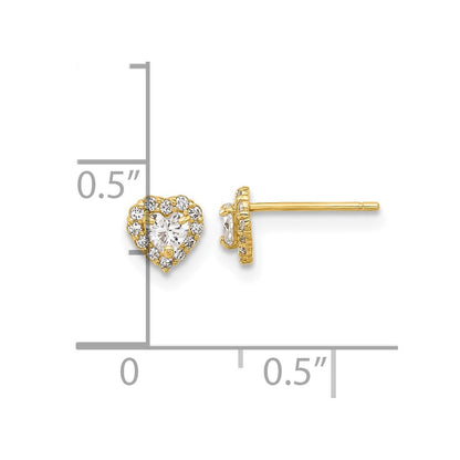 14k Yellow Gold CZ Heart Button Stud Earrings