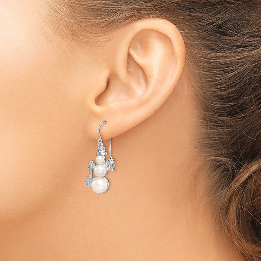 Sterling Silver FW Cultured Pearl Snowman Dangle Earrings