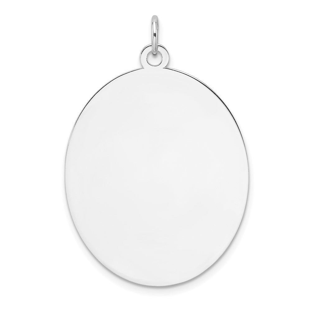 Sterling Silver Rhod-plate Oval Polish Front Satin Back Disc Charm Pendant