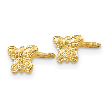 14k Yellow Gold Polished Butterfly Screwback Stud Earrings