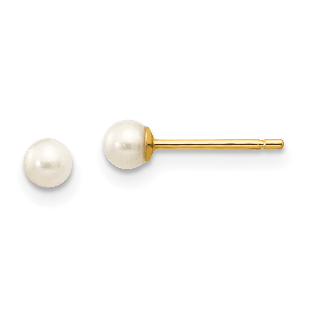 14k Yellow Gold 3-4mm White Round Freshwater Cultured Pearl Stud Earrings