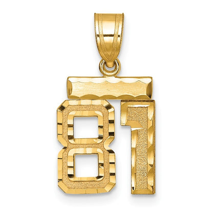 14k Yellow Gold Small Brushed Diamond-cut Number 81 Charm Pendant